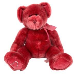 Russ Cheri Bear Plush 15 Inch Berry Pink Silver Heart Foot Beans Sitting Stuffed